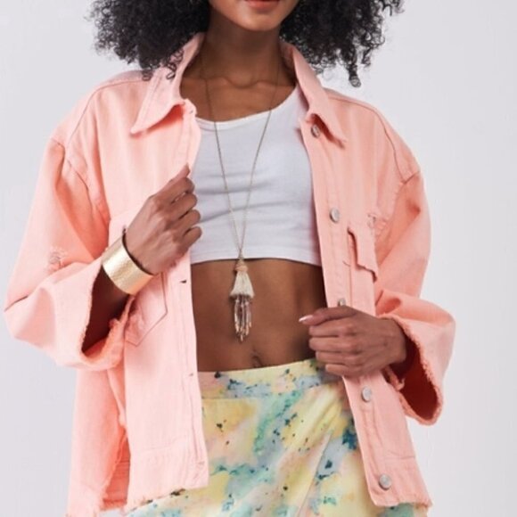 STARBURST DISTRESSED DENIM JACKET - Picture 1 of 6